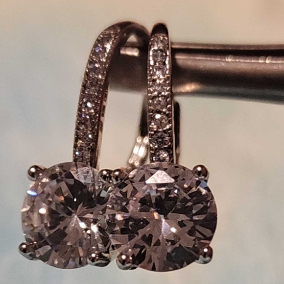 Sterling Silver CZ leverback earrings - Picture 1 of 10